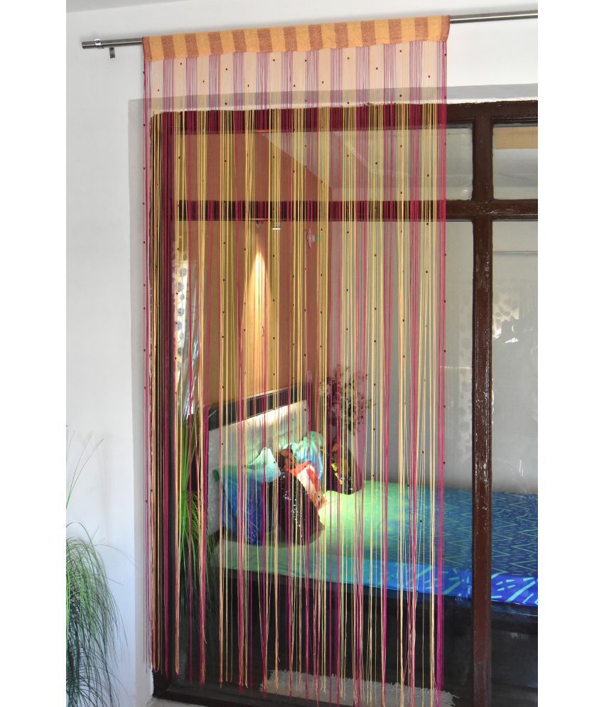     			Homefab India Beaded Semi-Transparent Eyelet Long Door Curtain 9ft (Pack of 2) - Pink