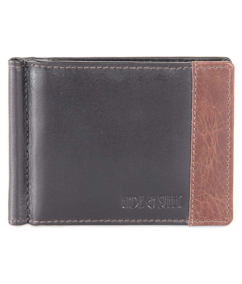     			Hide&Sleek RFID Brown Genuine Leather Card Holder with Note Clip