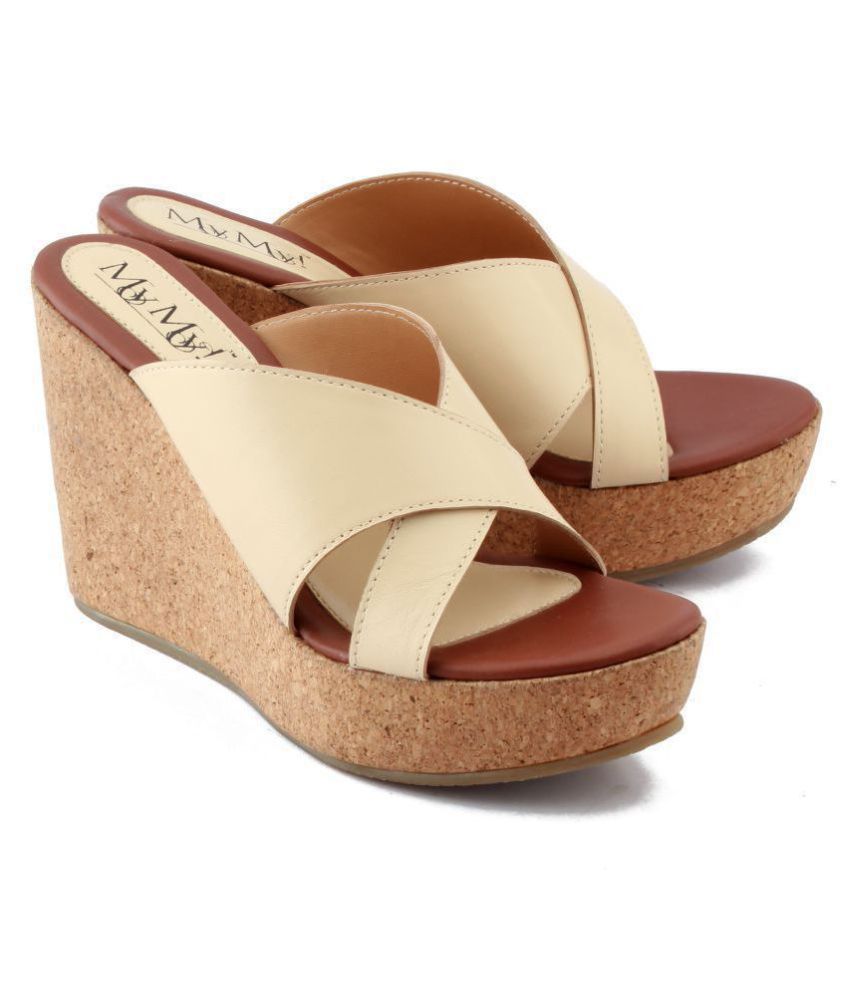 MY MY! Leather Beige Wedges Heels Price in India- Buy MY MY! Leather ...