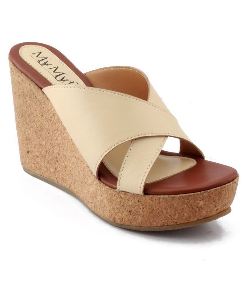 MY MY! Leather Beige Wedges Heels Price in India- Buy MY MY! Leather