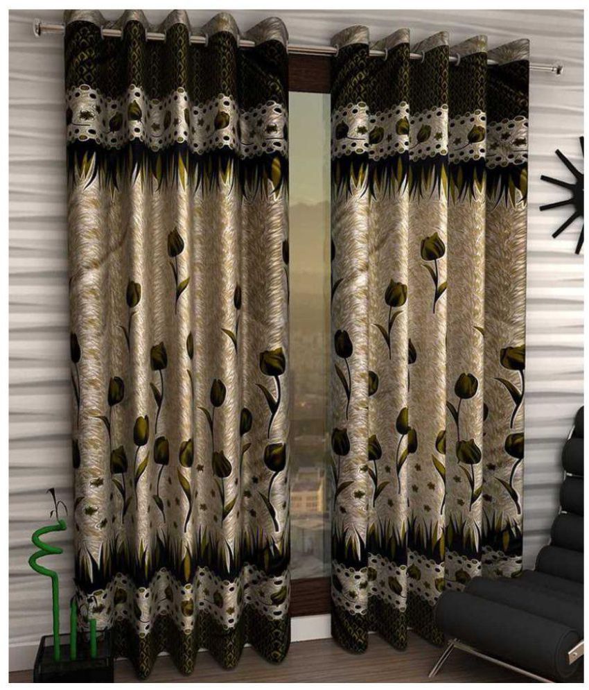     			Panipat Textile Hub Floral Semi-Transparent Eyelet Door Curtain 7 ft Pack of 6 -Green