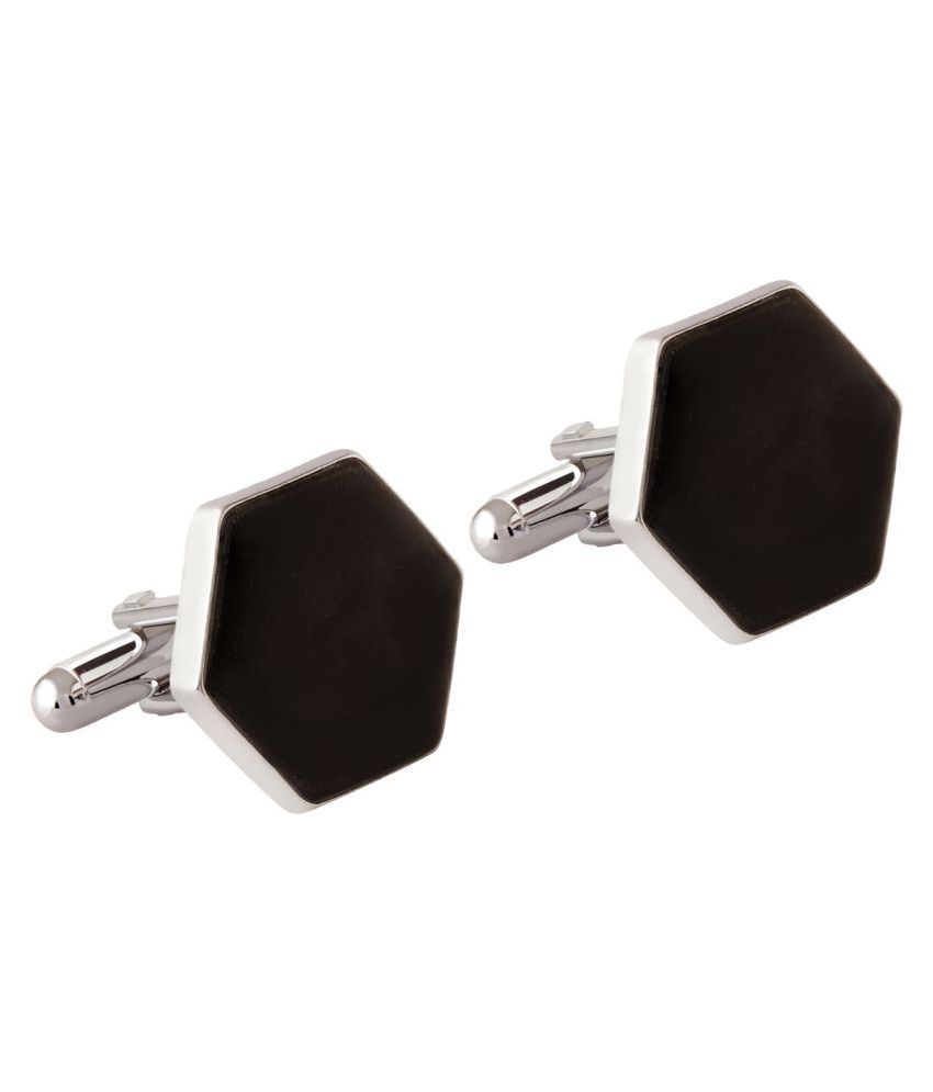     			The Jewelbox Hexagon Black Silver Rhodium Plated Brass Formal Shirt Blazer Suit Cufflinks Pair Men Gift Box