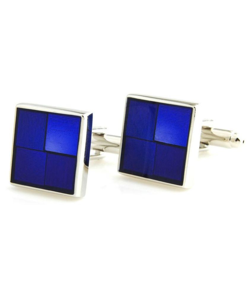     			ZIVOM 3D Square Blue Checks Checkered Enamel Brass Formal Shirt Blazer Suit Cufflinks Pair Men Gift Box