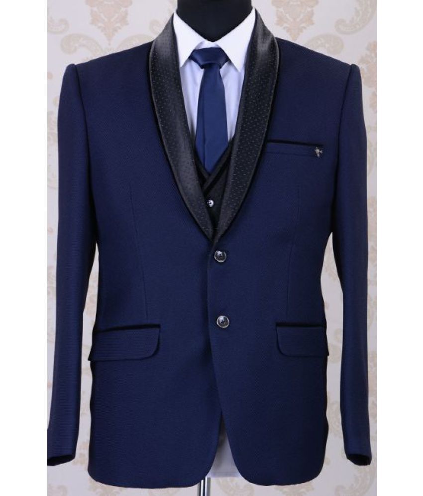 Viewmore Blue Self Design Formal 3 Piece Suits - Buy Viewmore Blue Self ...