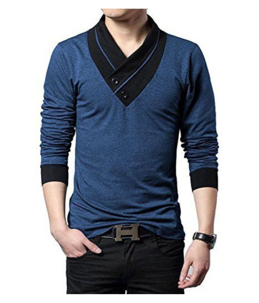     			Try This Blue V-Neck T-Shirt