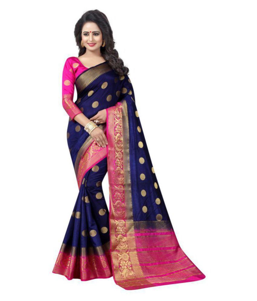 SAARAH Blue and Pink Kanchipuram Saree - Buy SAARAH Blue and Pink ...