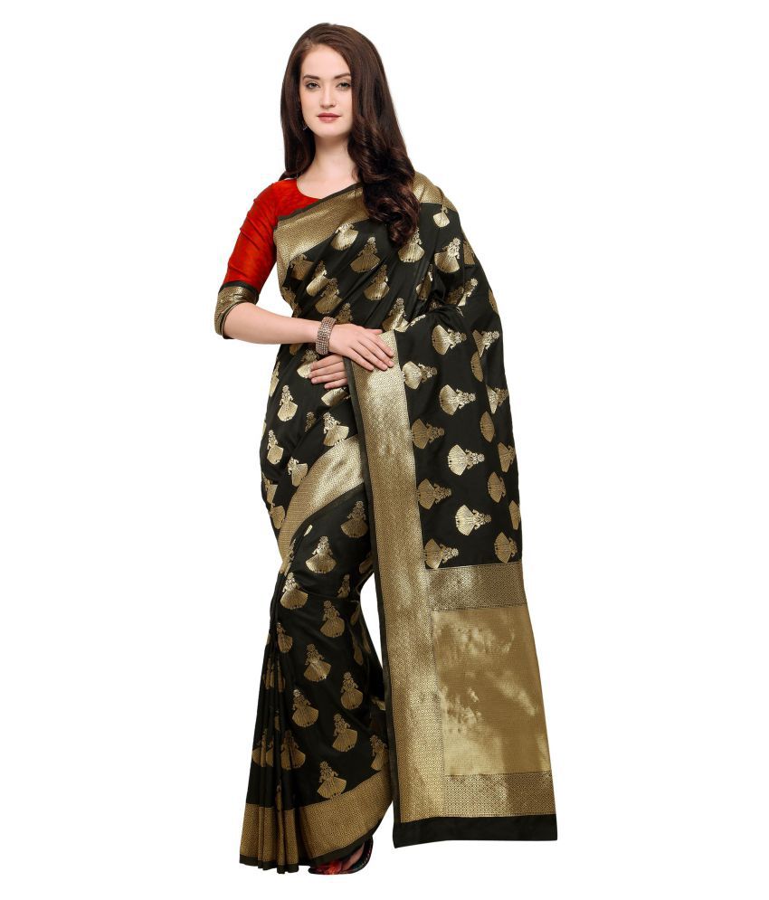     			Shaily Retails Brown and Black Banarasi Silk Saree