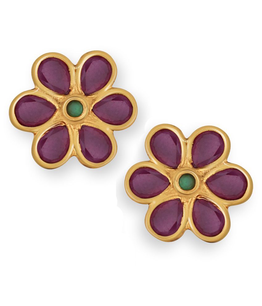     			Spargz Floral Gold Plated Ruby Top & Drop Earring For Women