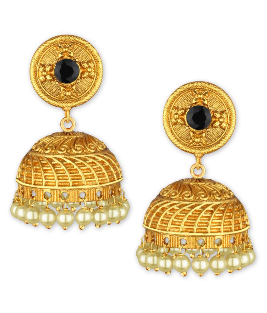     			Spargz Latkan Pearl Round Gold Plated Ruby Jhumki Earring For Women