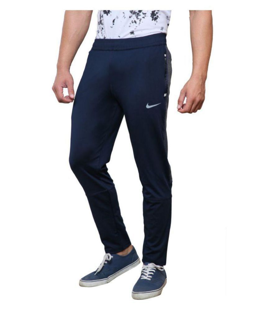 Nike Blue Polyester Lycra Track pant 