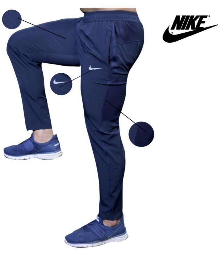 nike blue polyester lycra trackpants