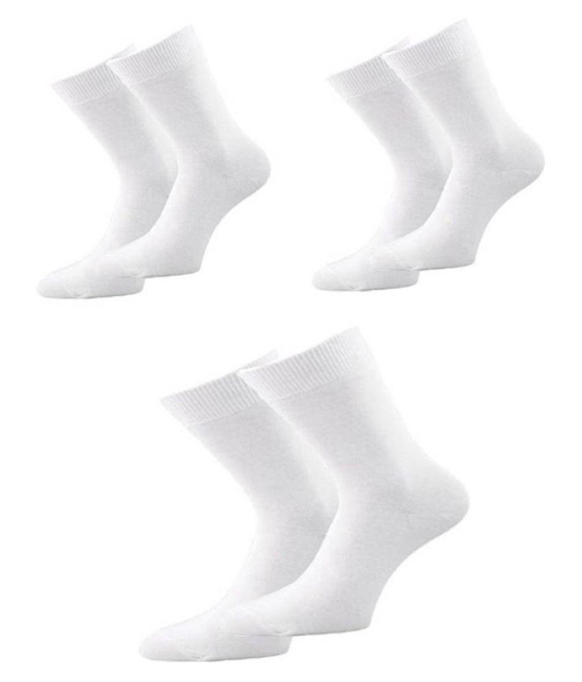     			Tahiro White Cotton Plain Mid Length Socks - Pack Of 3