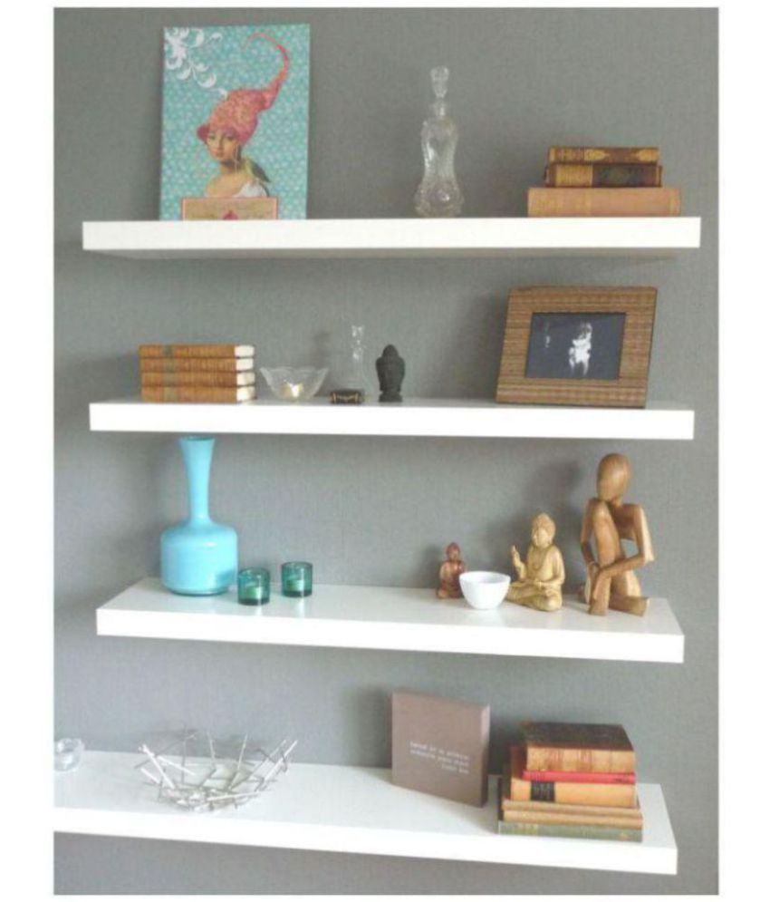 Floating Shelves White Wood Pack of 4 Buy
