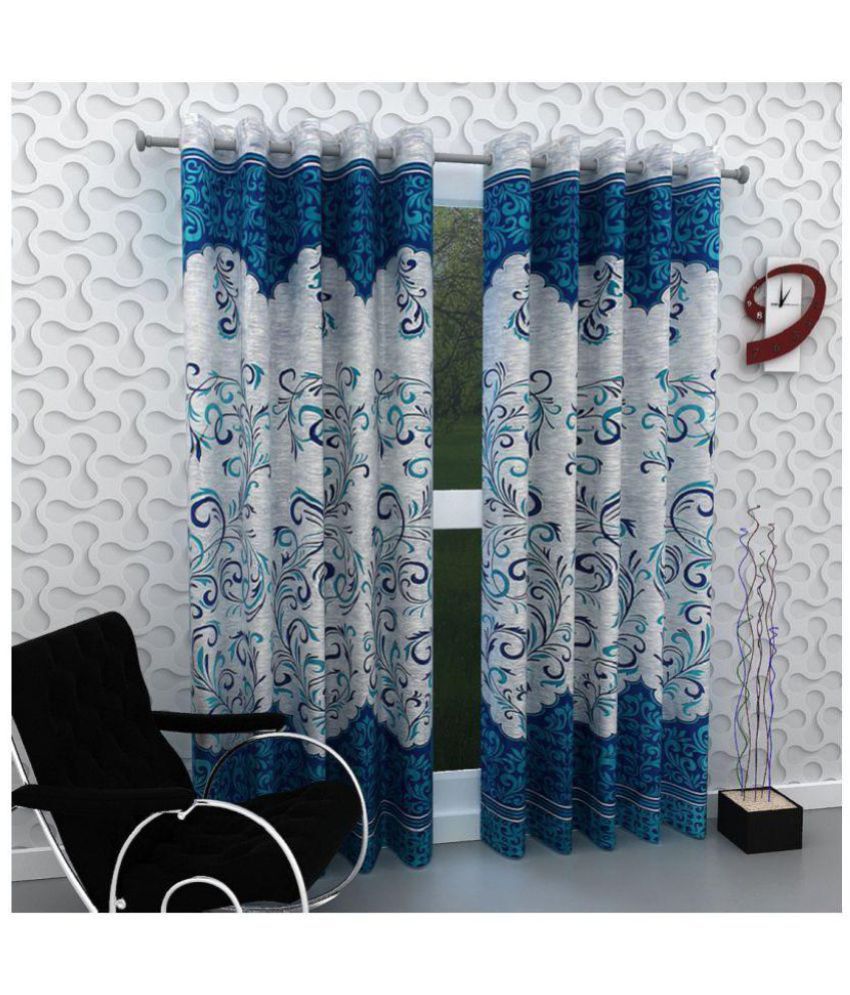     			Panipat Textile Hub Floral Semi-Transparent Eyelet Window Curtain 5 ft Pack of 4 -Blue