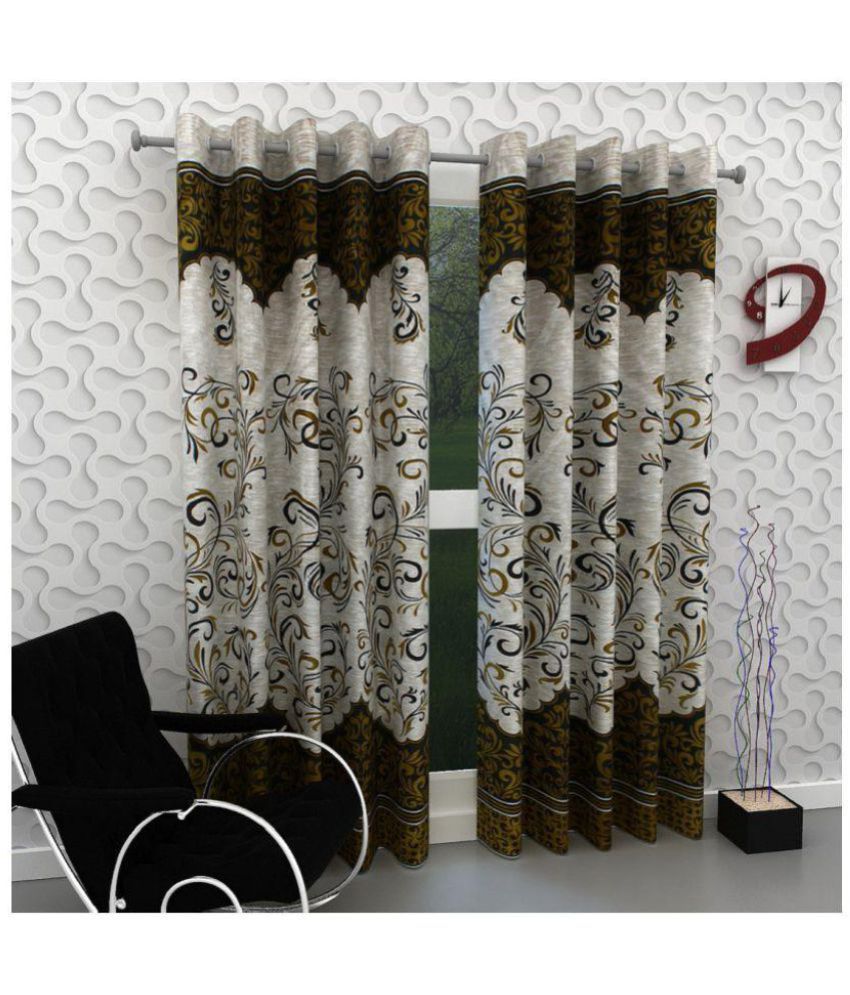     			Panipat Textile Hub Floral Semi-Transparent Eyelet Door Curtain 7 ft Pack of 4 -Green