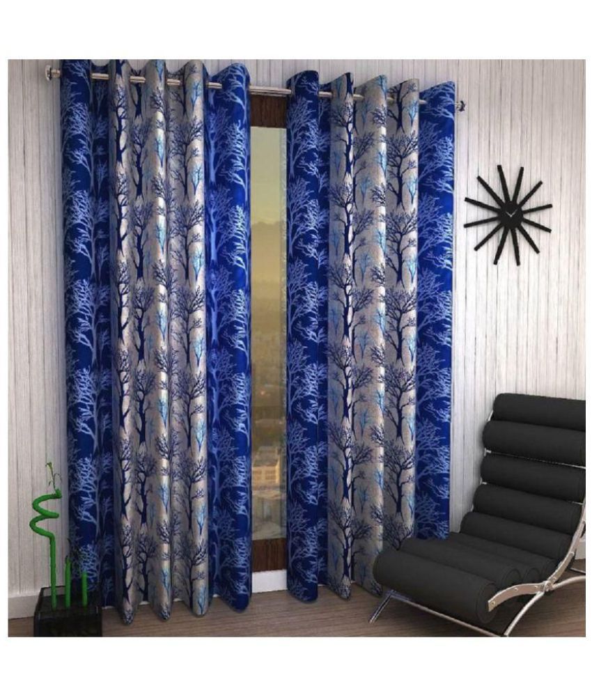     			Tanishka Fabs Floral Semi-Transparent Eyelet Curtain 5 ft ( Pack of 2 ) - Blue