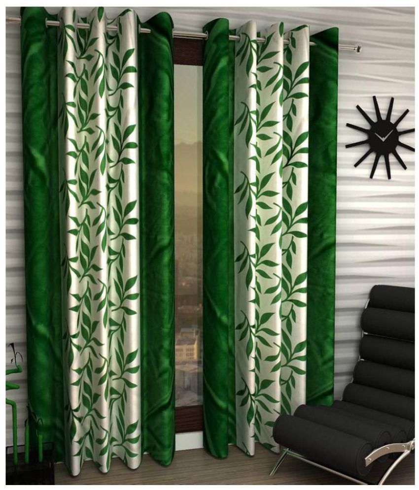     			Tanishka Fabs Floral Semi-Transparent Eyelet Curtain 5 ft ( Pack of 4 ) - Green