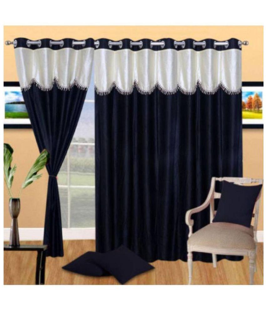     			Panipat Textile Hub Solid Semi-Transparent Eyelet Door Curtain 7 ft Pack of 3 -Black