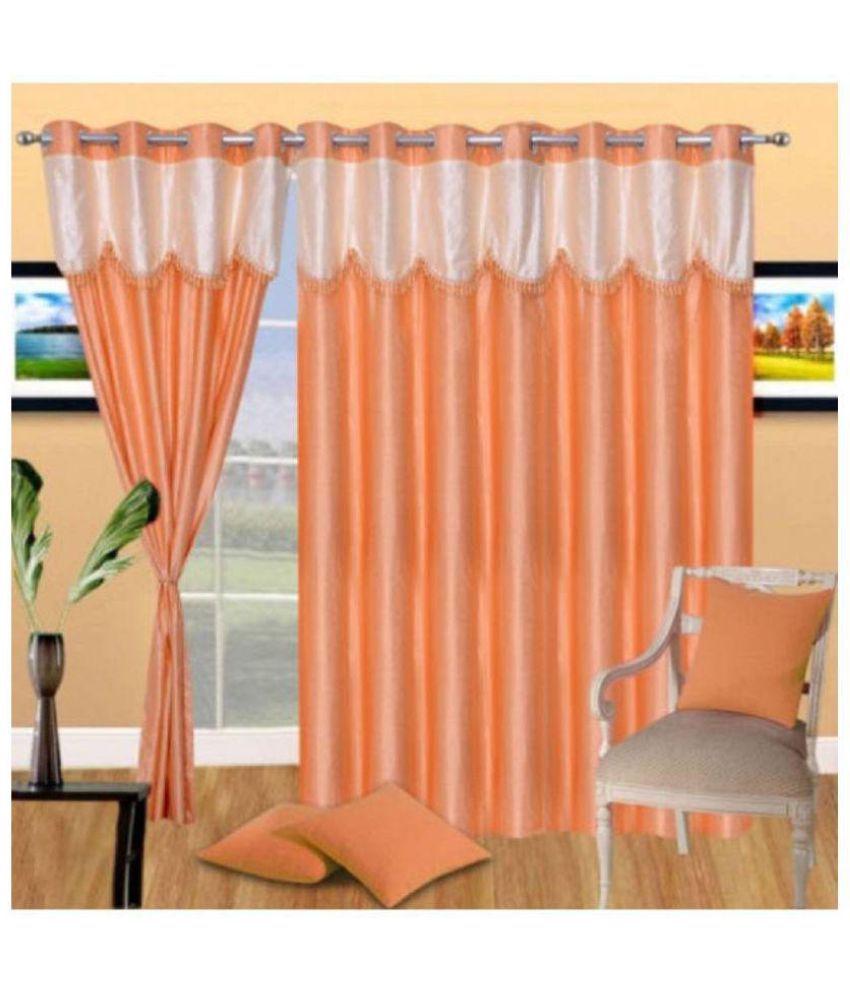     			Phyto Home Solid Semi-Transparent Eyelet Door Curtain 7 ft Pack of 3 -Orange