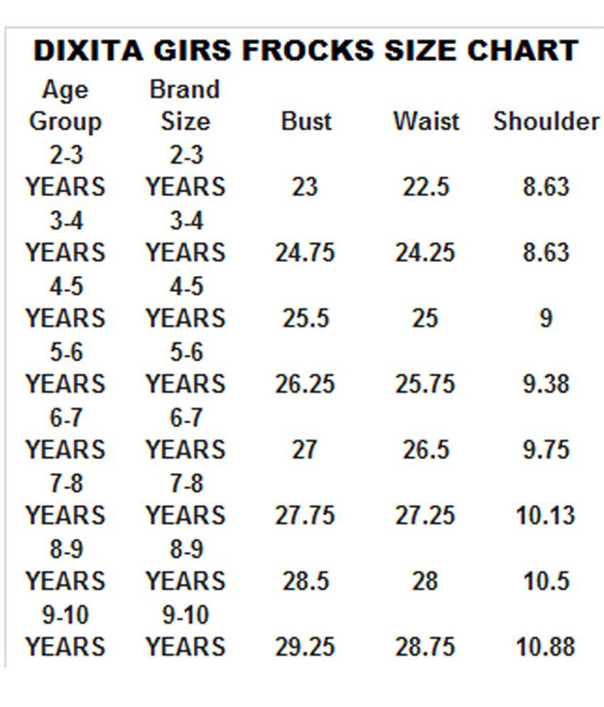 Frock Size Chart