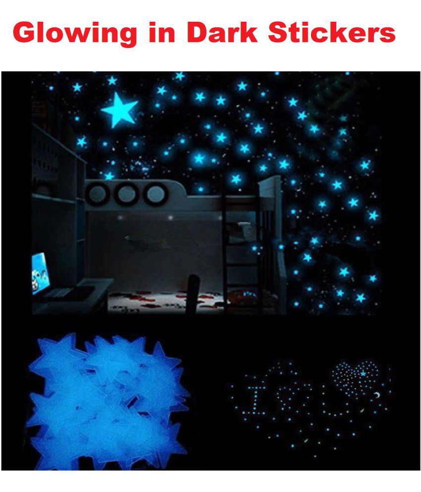 Admire Night Glowing In Dark Radium Illuminating Blue Moon Stars Sticker 16 X 13 Cms