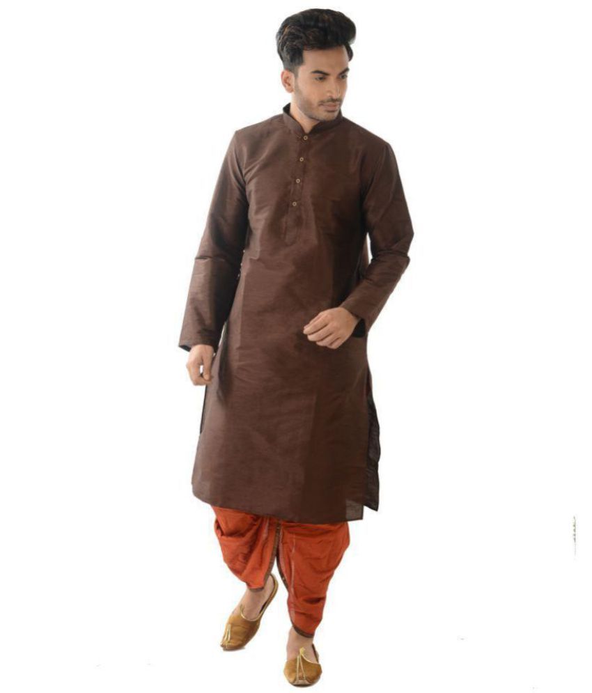     			Deyann Brown Silk Blend Dhoti Kurta Set