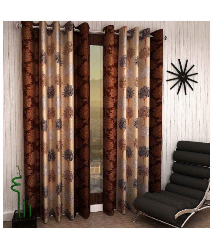     			Panipat Textile Hub Printed Semi-Transparent Eyelet Door Curtain 7 ft Pack of 4 -Brown