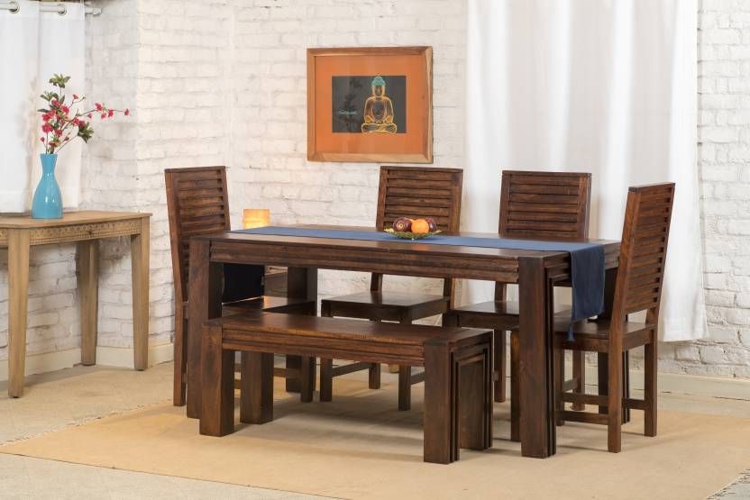 Ethnic India Art 6 Seater Dining Set With Bench - 6 Seater Dining Table With Bench And Chairs Ethnic India Art 6 Seater Dining Set With Bench - 6 Seater Dining Table With Bench And Chairs