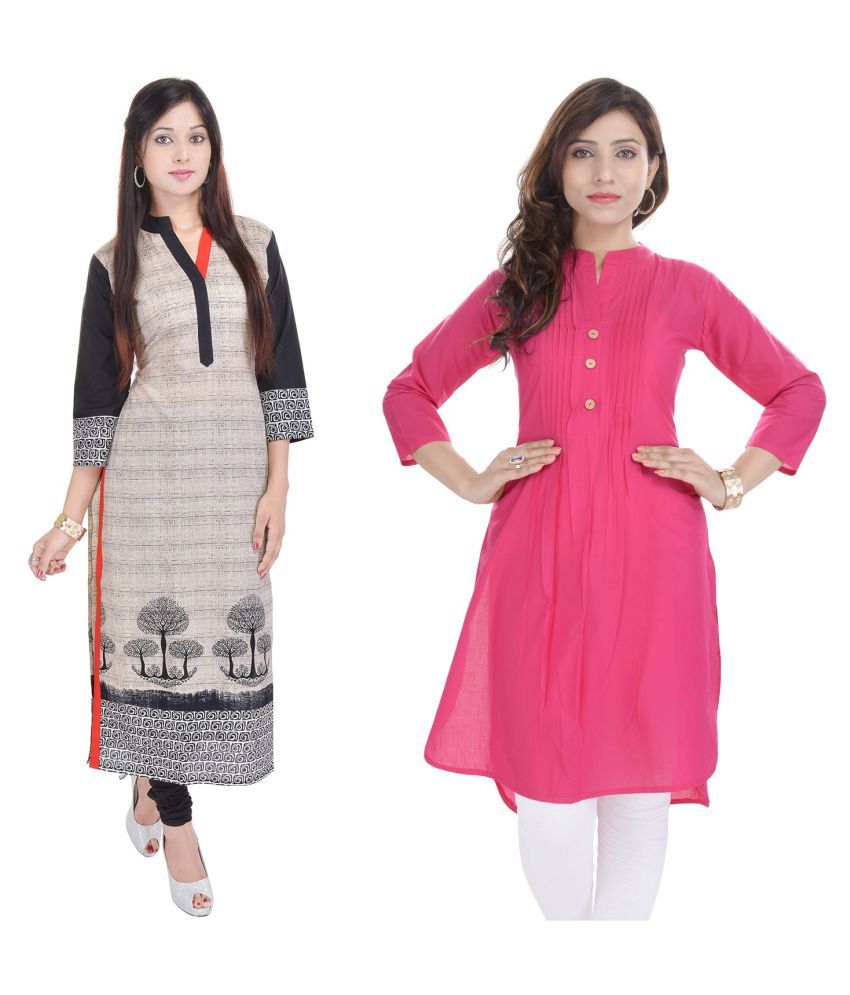 Desier Multicoloured Cotton A-line Kurti - Buy Desier Multicoloured ...