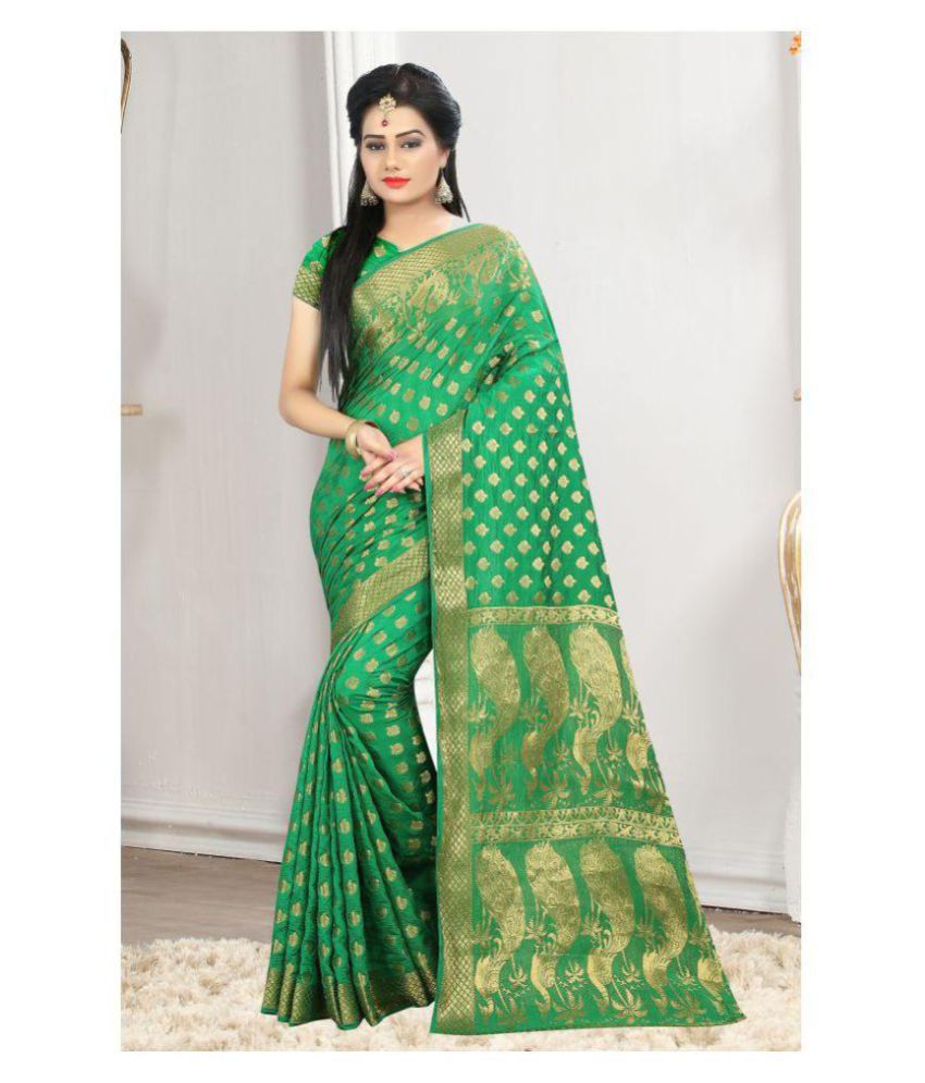     			Gazal Fashions Green Banarasi Silk Saree