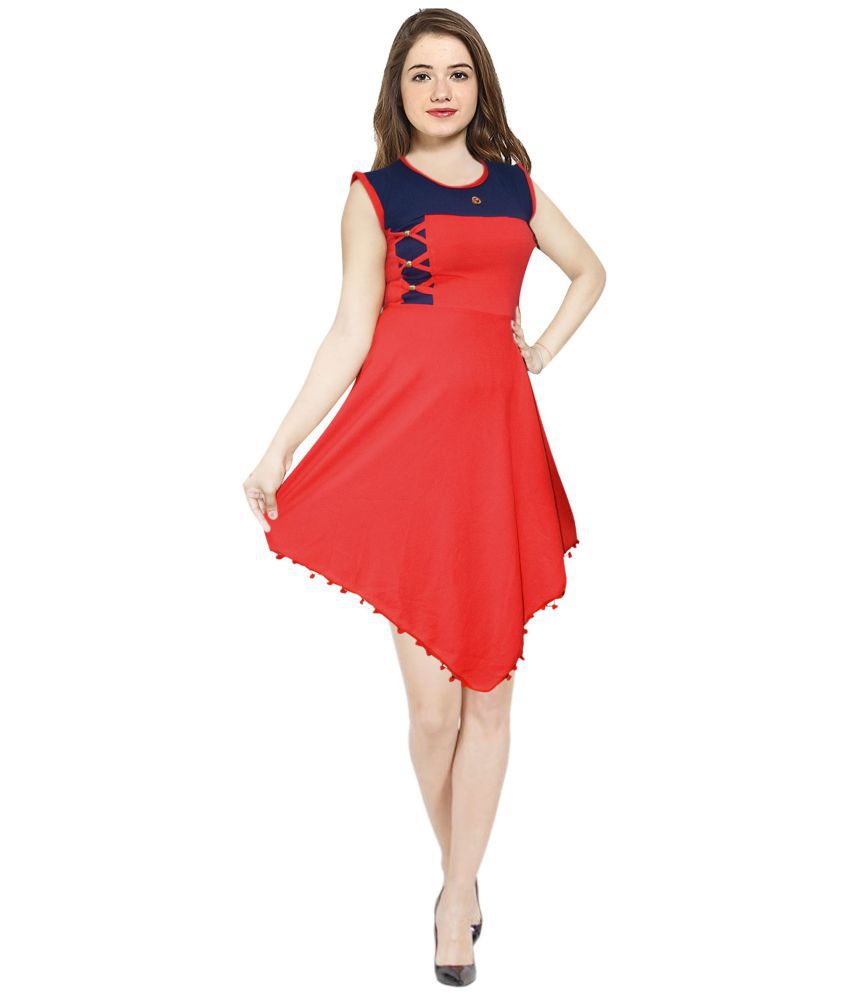     			AD & AV Poly Chiffon Red Asymmetric dress