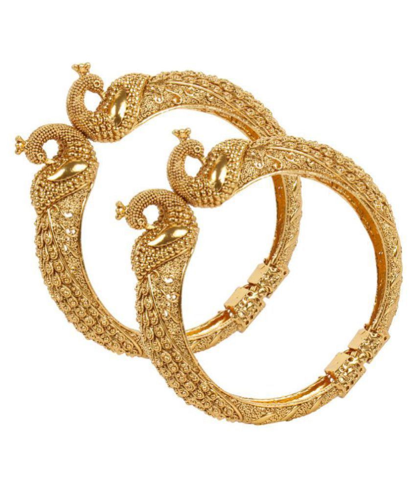 MUCH MORE Peacock Style Gold Plated Artificial Polki Bangle Set
