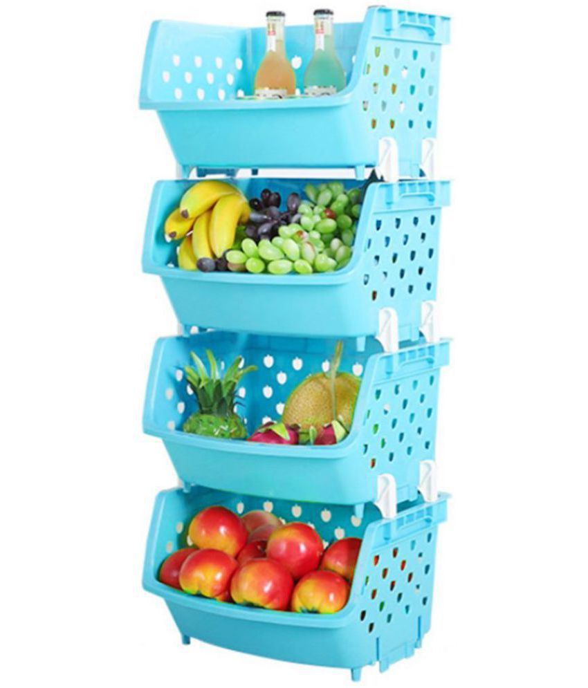 House of Quirk Pack of 4 Multipurpose Fruit & Vegetable Trolley/Storage Basket Stacking Baskets