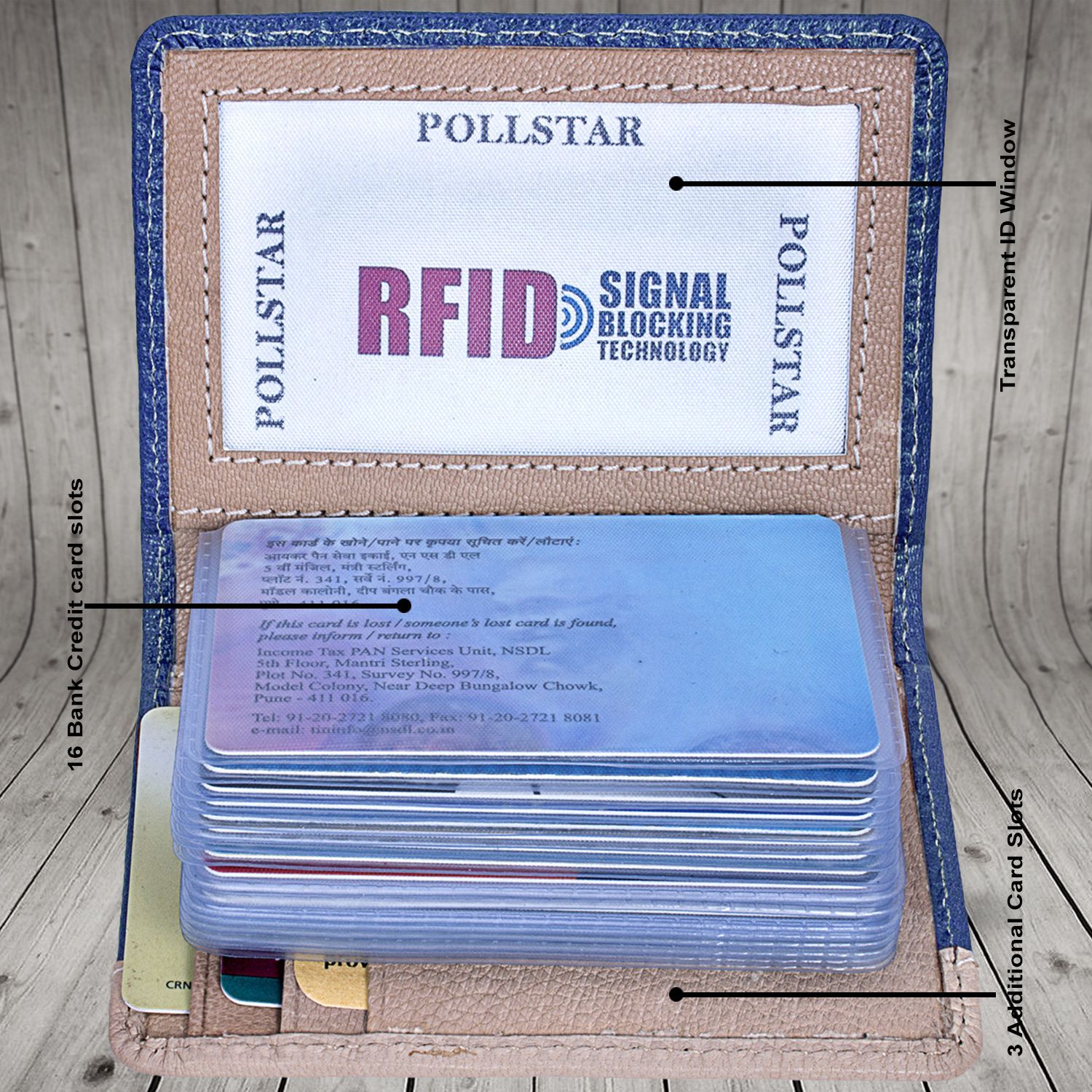 Pollstar Bi Fold Blue Travel Card Holder - 