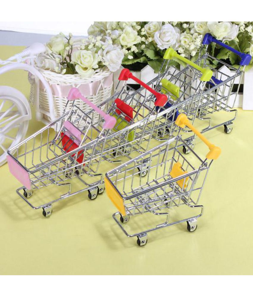 Mini Shopping Cart Desk Organizer Supermarket Phone Pen Toy Holder