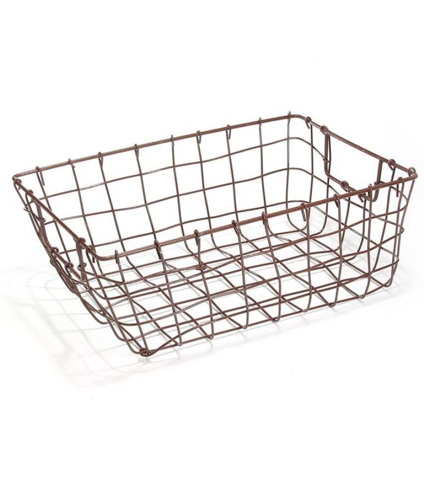 Copper Wire Basket Magazine Post Stairs Storage Crate Vintage Metal Mesh Hamper 