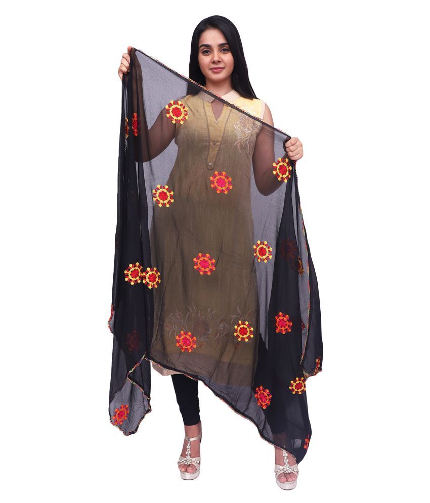 Anoma Black Georgette Floral Dupatta Price in India - Buy Anoma Black ...