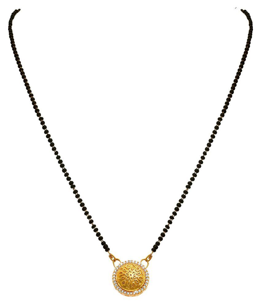     			JFL -Traditional Ethnic One Gram Gold Plated Cz American Diamond Designer Mangalsutra With Black beaded Chain For Women