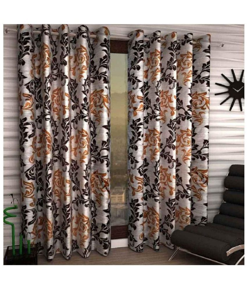     			Phyto Home Printed Semi-Transparent Eyelet Window Curtain 5 ft Pack of 4 -Brown