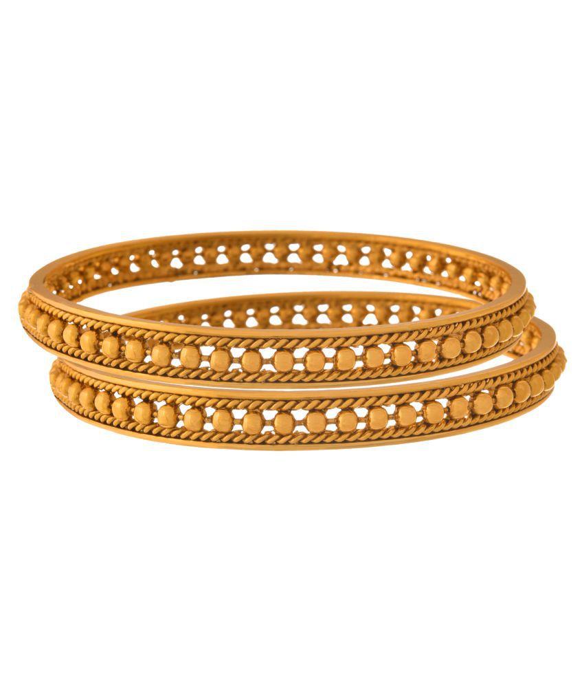     			JFL - Traditional Ethnic One Gram Gold Plated Golden Bead Designer Bangle Set for Women
