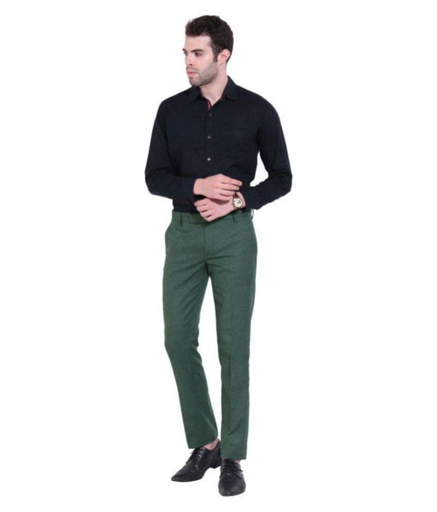 green slim fit pants