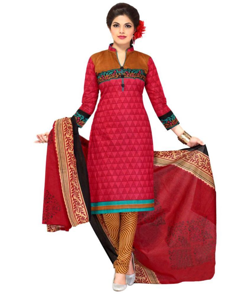 Sahari Designs Red Cotton Dress Material - Buy Sahari Designs Red ...