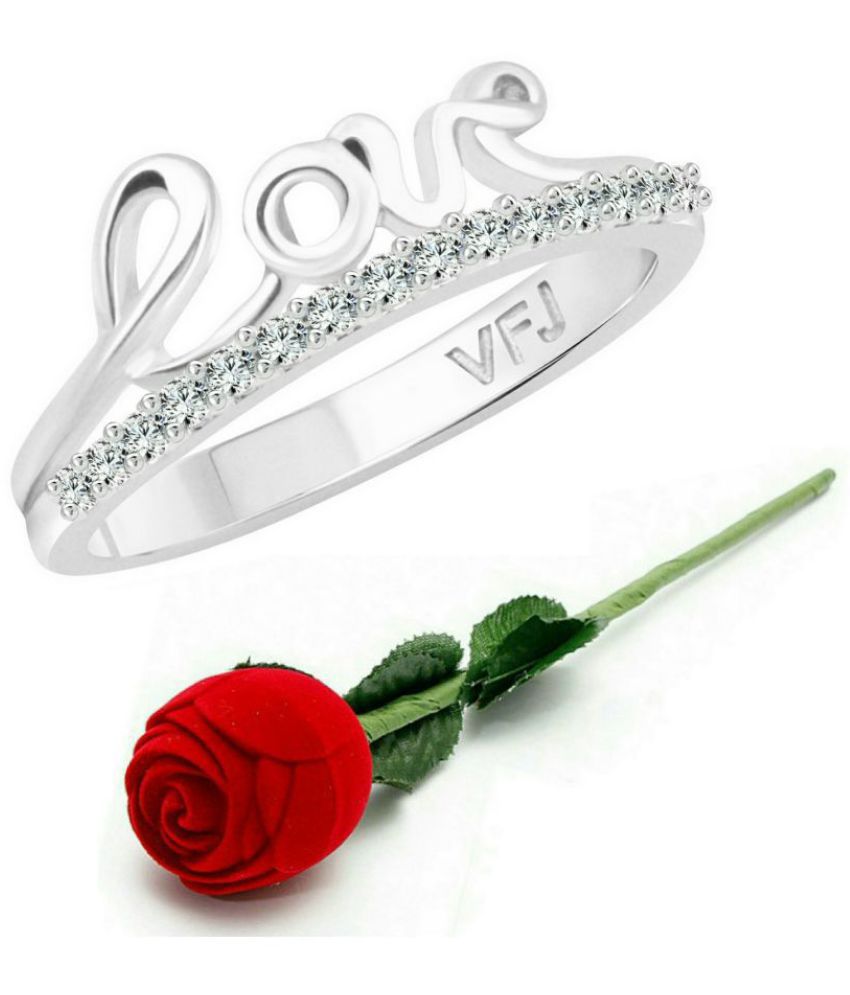     			Vighnaharta Romantic Word "LOVE" CZ Rhodium Plated Alloy Ring with Rose Ring Box for Women and Girls - [VFJ1268ROSE10]