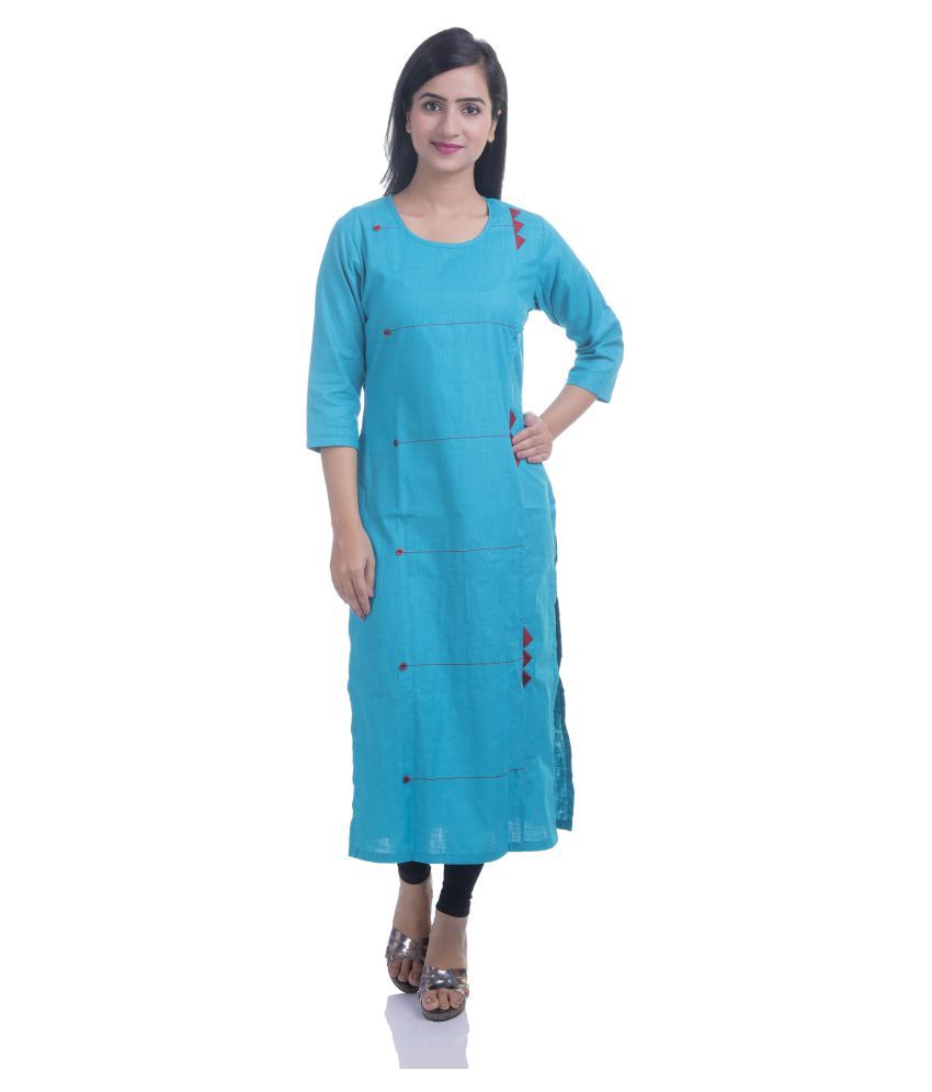 Poonam Enterprises Turquoise Cotton Straight Kurti Buy Poonam