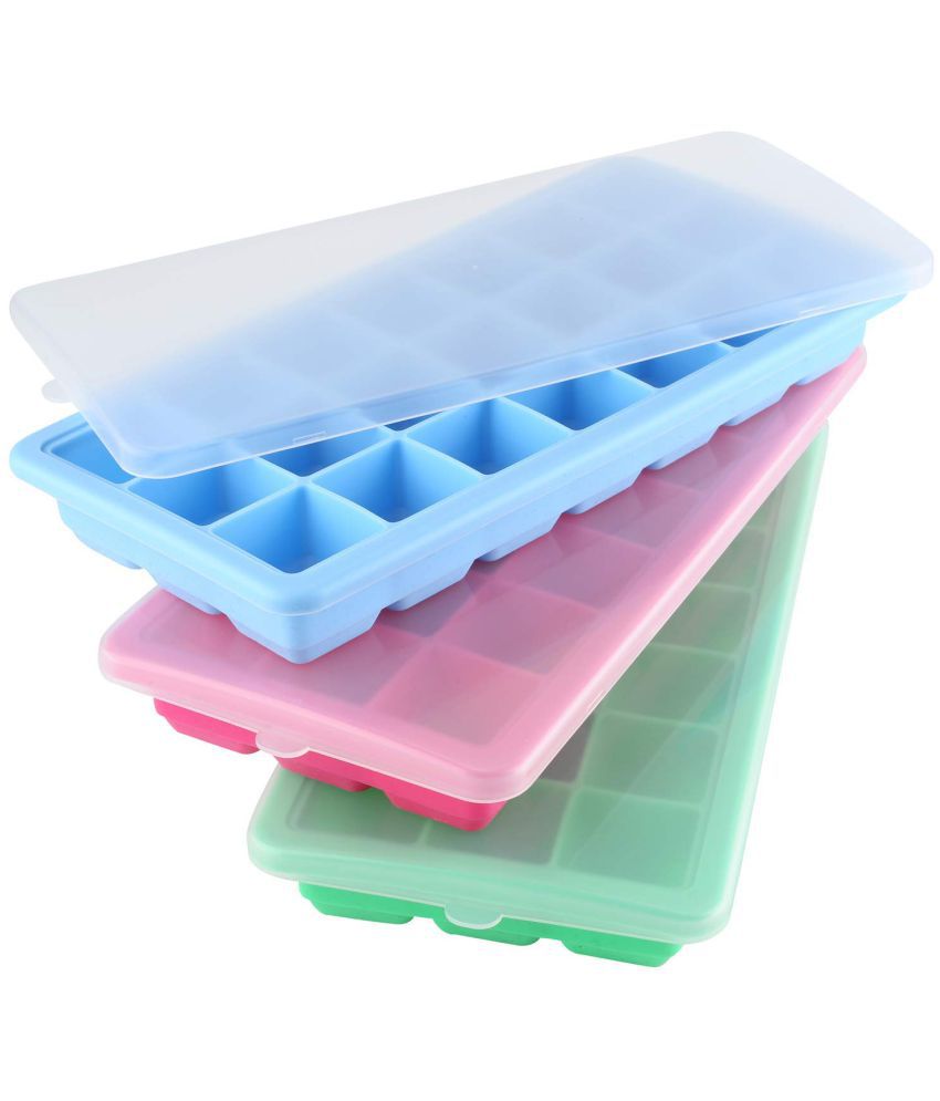 Stackable Flexible Ice Molds,Dishwasher Safe blue , pack of 4 Cocktail for Whiskey Ice Cube Tray with Lid,Ice Trays,Silicone Ice Cube Tray,Pop Out Ice Cube Tray,Reusable Ice Stick Tray,BPA Free 
