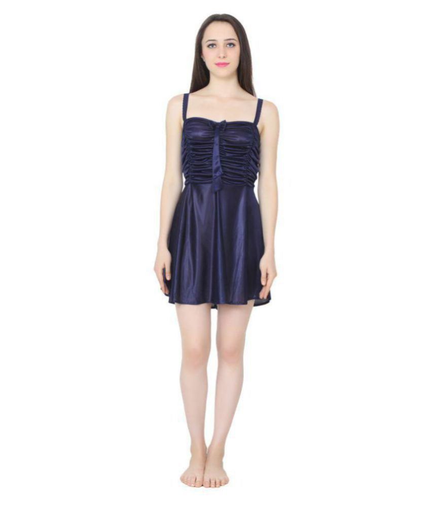 Affair Satin Baby Doll Dresses Without Panty - Navy