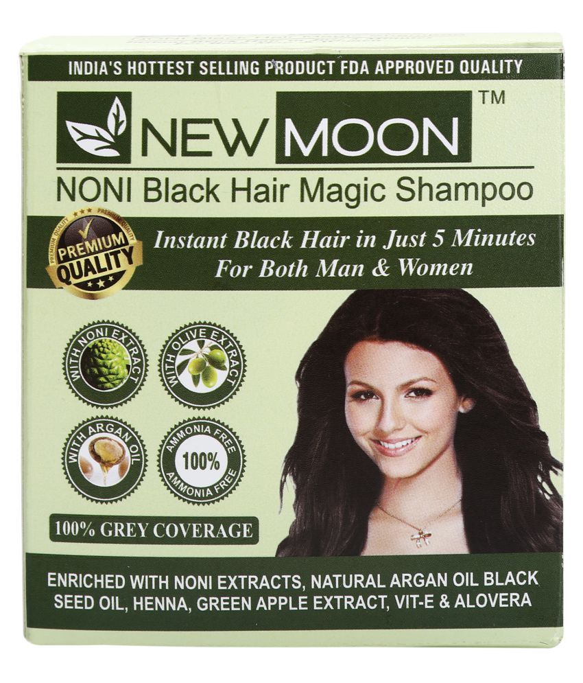 New Moon Noni black shampoo for white hair Permanent Hair Color Black Black  15 ml Pack of 10: Buy New Moon Noni black shampoo for white hair Permanent  Hair Color Black Black