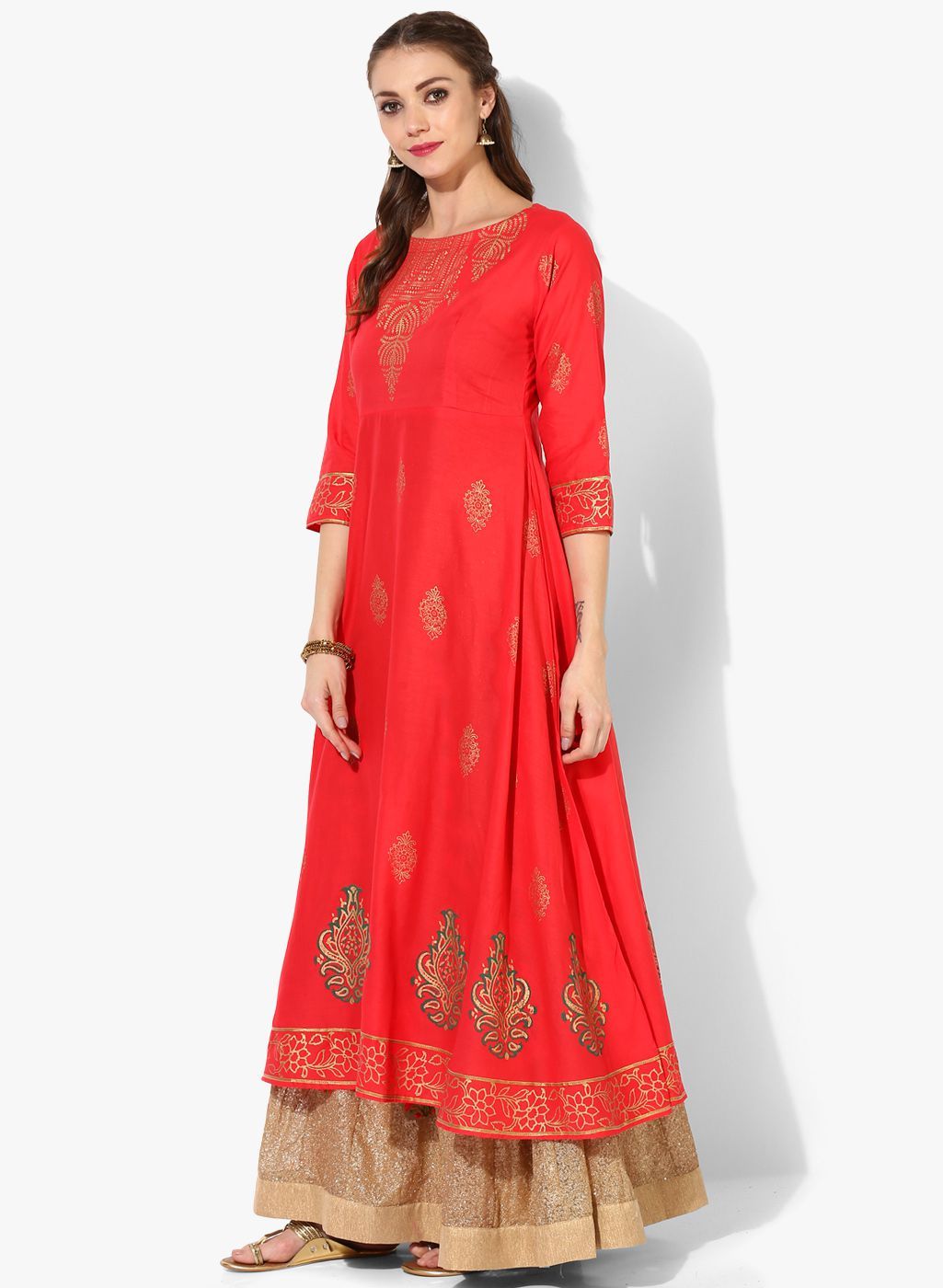 ZOEYAM'S Red Cotton Anarkali Kurti - Buy ZOEYAM'S Red Cotton Anarkali Kurti Online at Best 