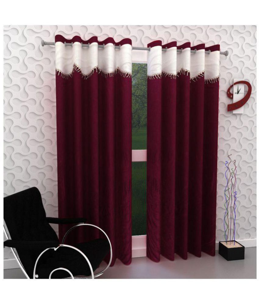     			Tanishka Fabs Floral Transparent Eyelet Curtain 7 ft ( Pack of 2 ) - Maroon