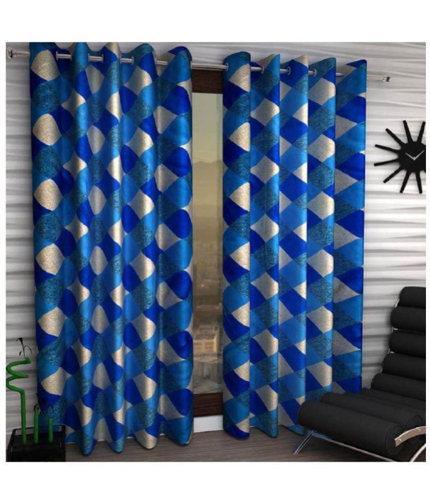     			Panipat Textile Hub Abstract Semi-Transparent Eyelet Window Curtain 5 ft Pack of 4 -Blue